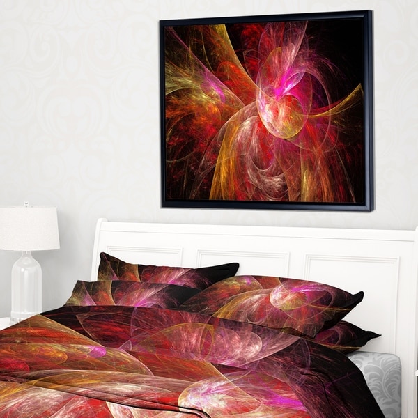 Designart 'Pink on Black Fractal Illustration' Abstract Framed Canvas Art Print
