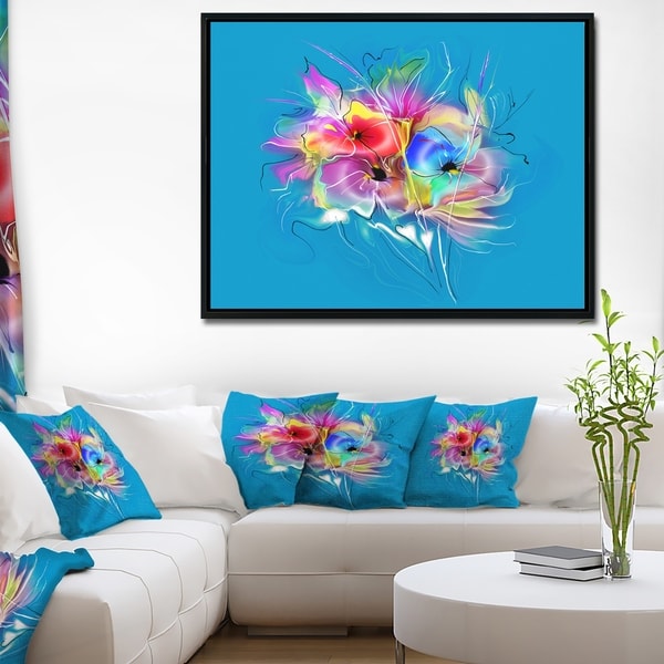 Designart 'Summer Colorful Flowers on Blue' Extra Large Floral Framed Canvas Art