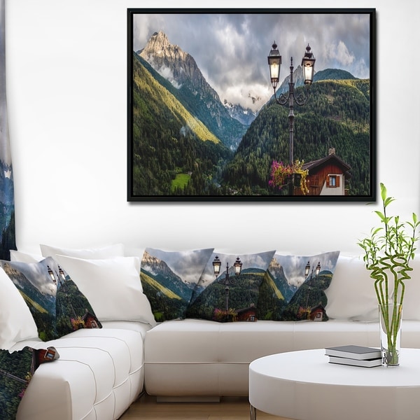 Designart 'Lamp Posts in Mountain Panorama' Landscape Framed Canvas Art Print