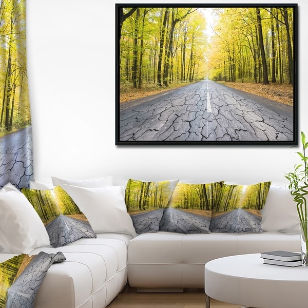 Designart 'Cracked Road in the Forest' Landscape Framed Canvas Art Print