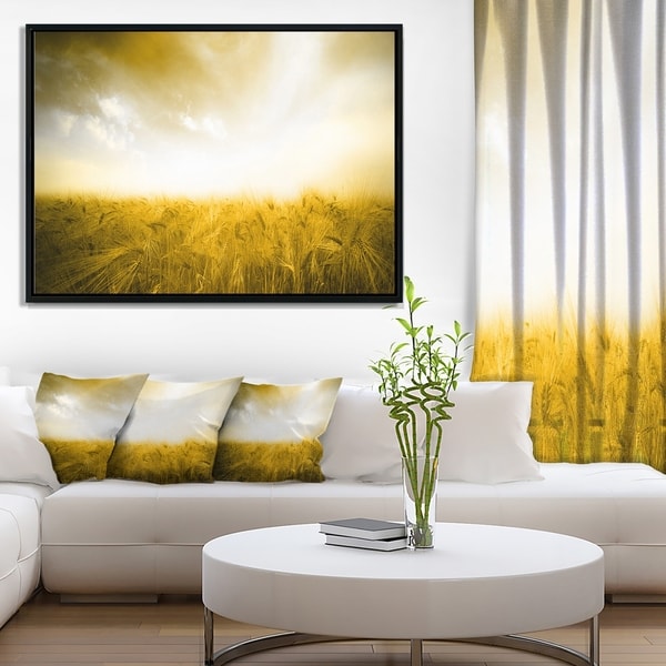 Designart 'Yellow Meadow under Bright Sun' Landscape Framed Canvas Art Print