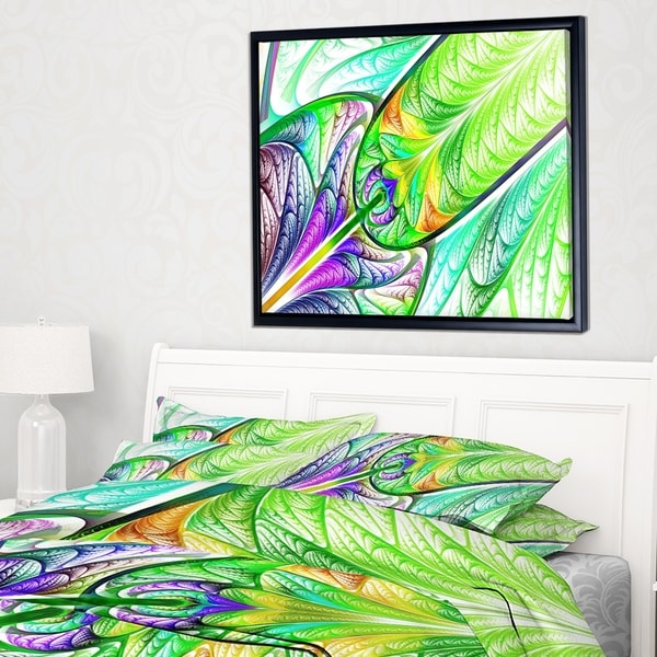 Designart 'Green Blue Fractal Stained Glass' Abstract Wall Art Framed Canvas