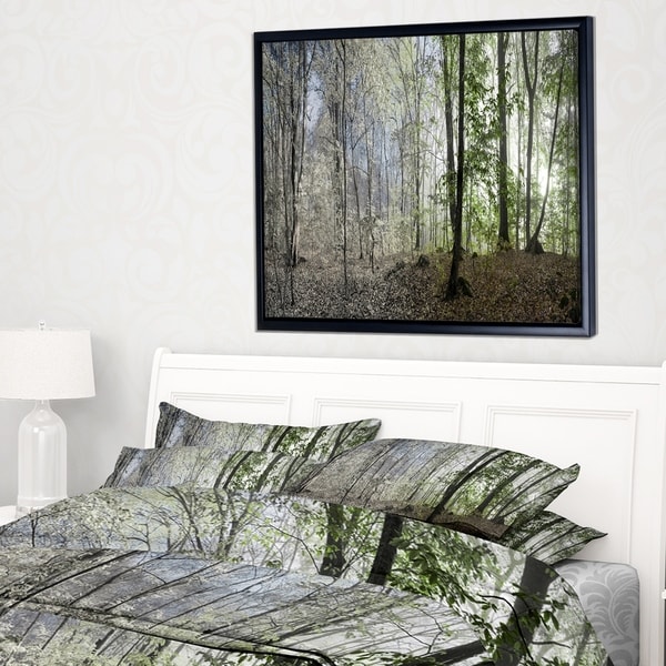 Designart 'Green Morning in Forest Panorama' Landscape Framed Canvas Art Print