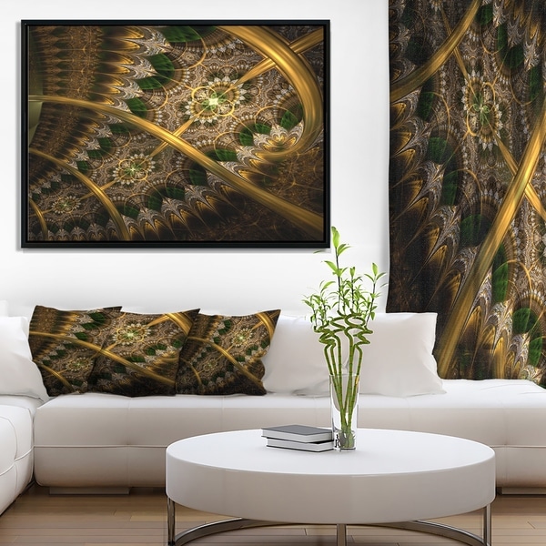 Designart 'Dark Green Gold Fractal Flower' Abstract Wall Art Framed Canvas