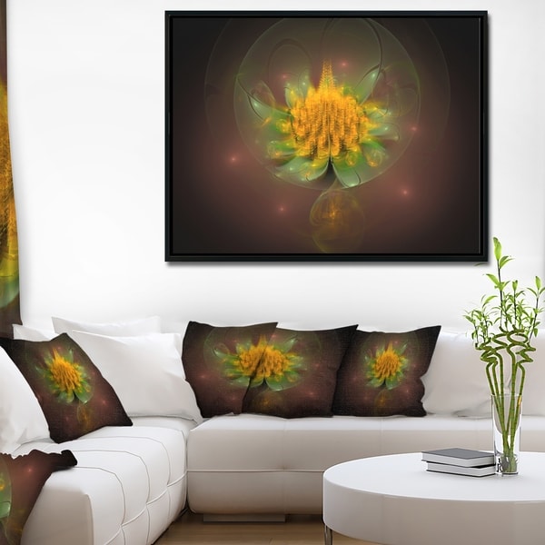 Designart 'Fractal Yellow Flower on Black' Floral Framed Canvas Art Print
