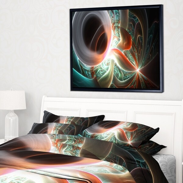Designart 'Shining Brown Silver on Black' Abstract Wall Art Framed Canvas