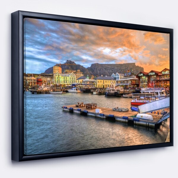 Designart 'Cape Town Waterfront at Sunset' Modern Landscape Framed Canvas Art