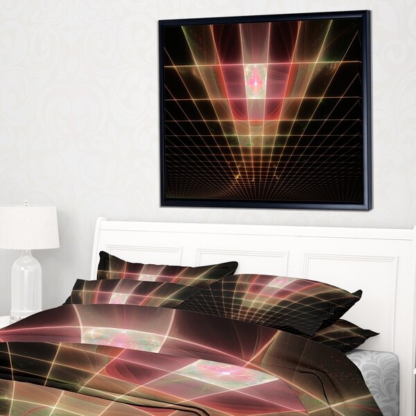 Designart 'Pink on Black Laser Protective Grids' Abstract Framed Canvas Art Print