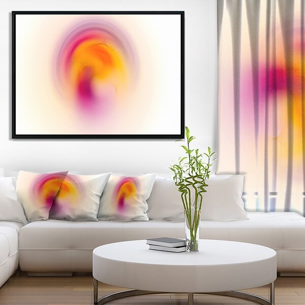Designart 'Pink Yellow Luminous Misty Sphere' Abstract Framed Canvas Art Print