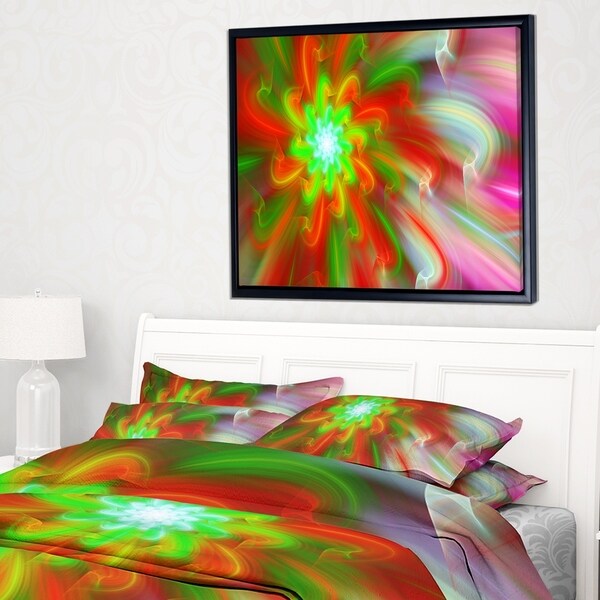 Designart 'Dance of Red Fractal Flower Petals' Floral Framed Canvas Art Print