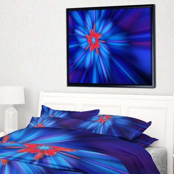 Designart 'Rotating Fractal Blue Fireworks' Floral Framed Canvas Art Print