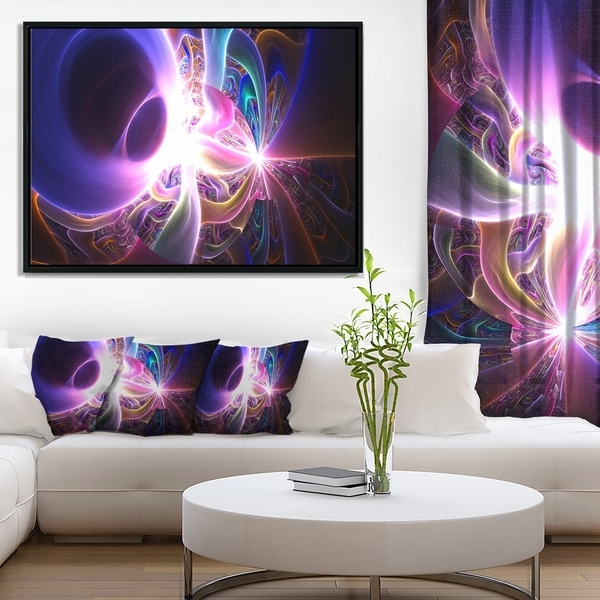 Designart 'Glowing Purple Design on Black' Abstract Wall Art Framed Canvas