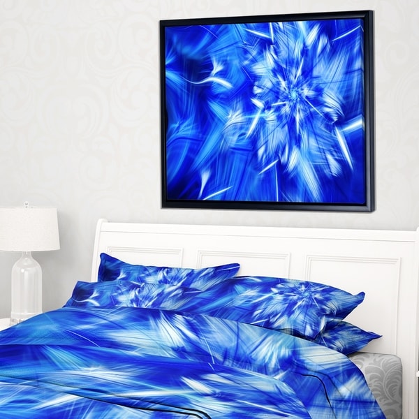 Designart 'Rotating Bright Blue Fireworks' Floral Framed Canvas Art Print