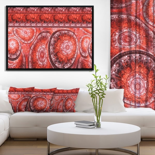 Designart 'Red Living Cells Fractal Design' Abstract Framed Canvas Art Print