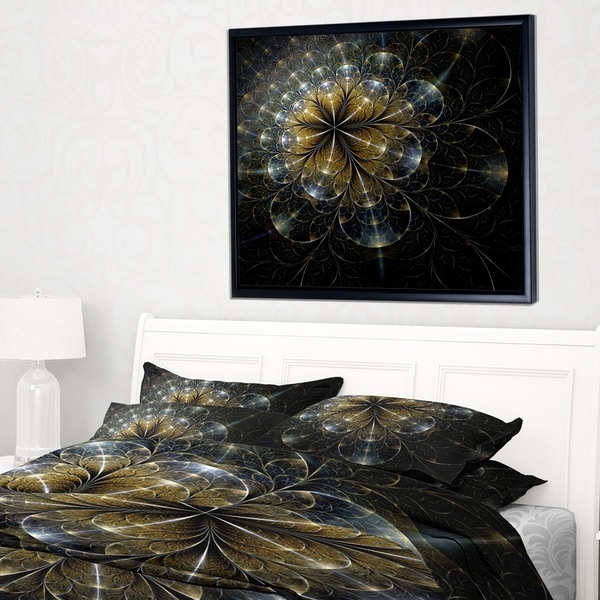 Designart 'Large Mystic Golden Fractal Flower' Floral Framed Canvas Art Print
