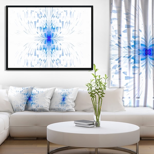 Designart 'Blue Butterfly Outline on White' Abstract Wall Art Framed Canvas