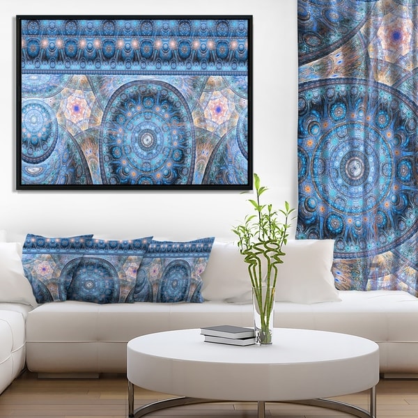 Designart 'Light Blue Living Cells Fractal Design' Abstract Framed Canvas Art Print