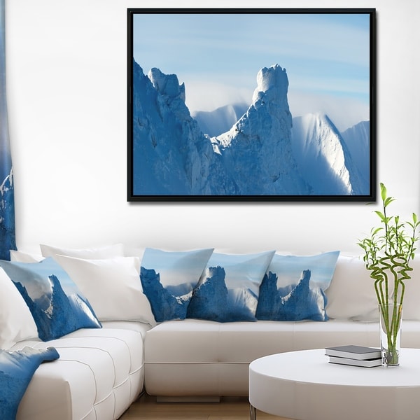 Designart 'Blue Winter Hills Panorama' Landscape Framed Canvas Art Print