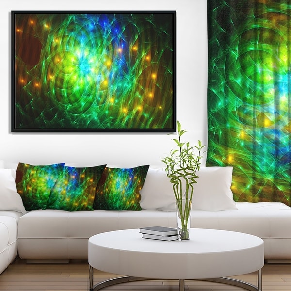 Designart 'Green Fractal Symphony of Colors' Abstract Wall Art Framed Canvas