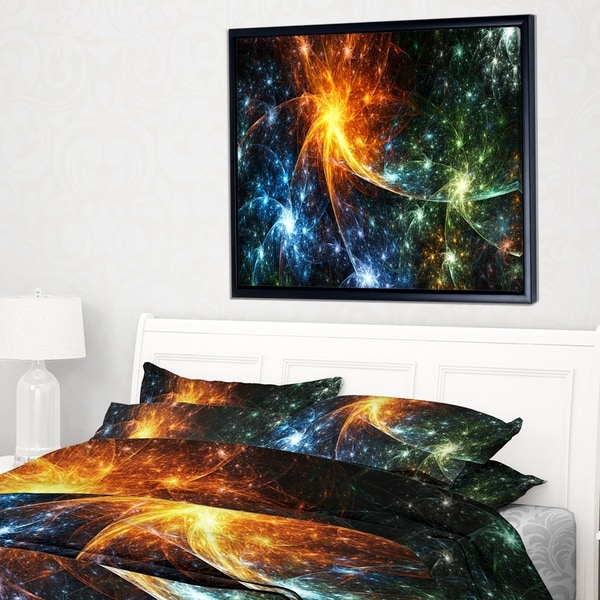 Designart 'Colorful Fireworks with Stars' Abstract Framed Canvas Art Print