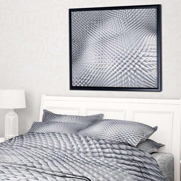 Designart 'Small 3D White Prickly Design' Abstract Framed Canvas Art Print