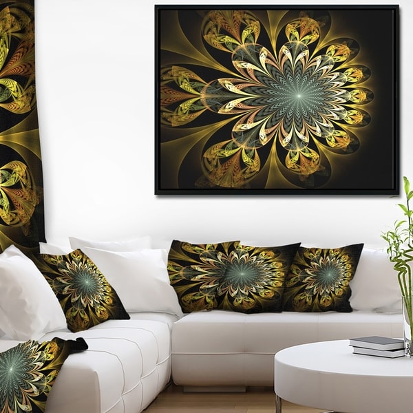 Designart 'Dark Yellow Digital Flower' Abstract Wall Art Framed Canvas