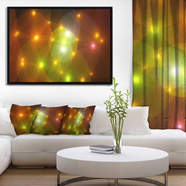 Designart 'Golden Fractal Lights in Fog' Abstract Wall Art Framed Canvas