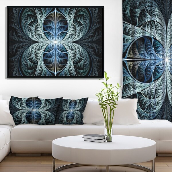 Designart 'Glowing Blue Fabulous Fractal Art' Abstract Framed Canvas Art Print