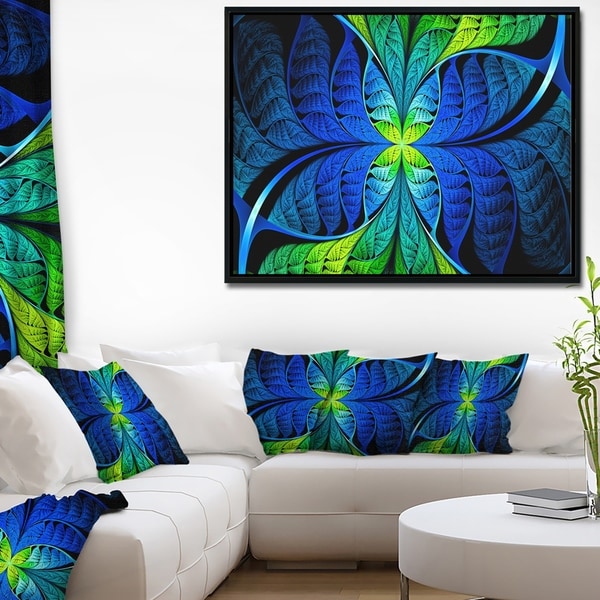 Designart 'Blue Green Fractal Stained Glass' Abstract Framed Canvas Art Print
