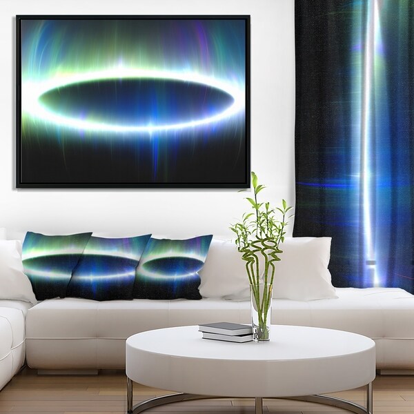 Designart 'Large Blue Oval Fractal Light' Abstract Framed Canvas Art Print