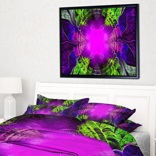 Designart 'Pink Fractal Circles and Curves' Abstract Framed Canvas Art Print