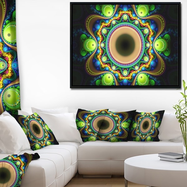Designart 'Green Fractal Pattern with Circles' Abstract Framed Canvas Art Print