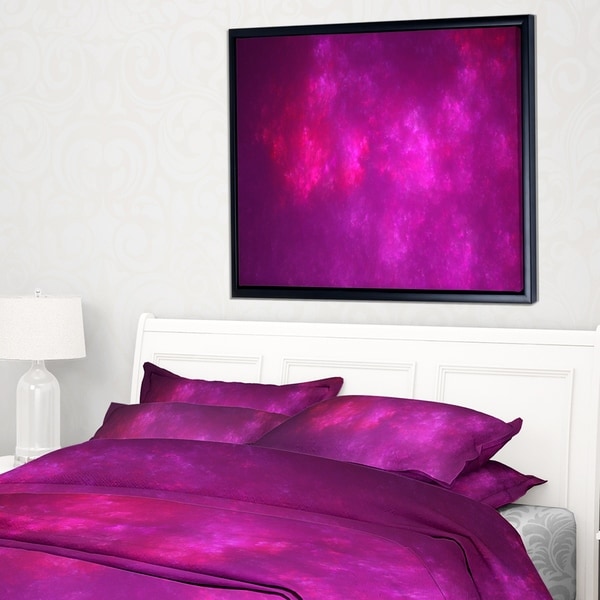 Designart 'Bright Pink Starry Fractal Sky' Abstract Framed Canvas Art Print