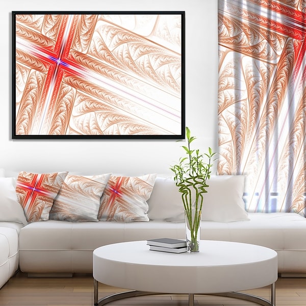 Designart 'Red Fractal Cross Design' Abstract Art on Framed Canvas
