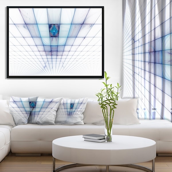 Designart 'Light Blue Laser Protective Grids' Abstract Framed Canvas Art Print