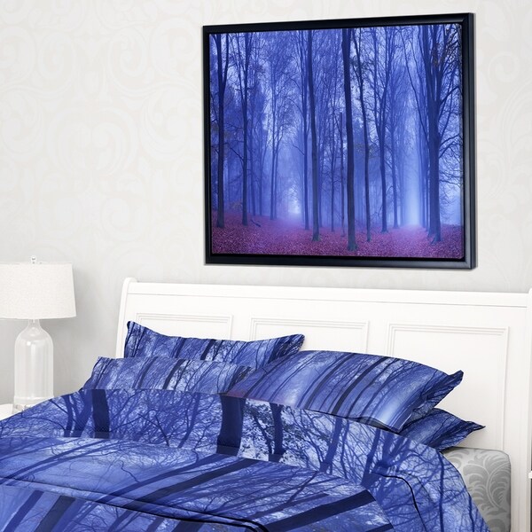 Designart 'Two Paths in Foggy Blue Forest' Landscape Framed Canvas Art Print