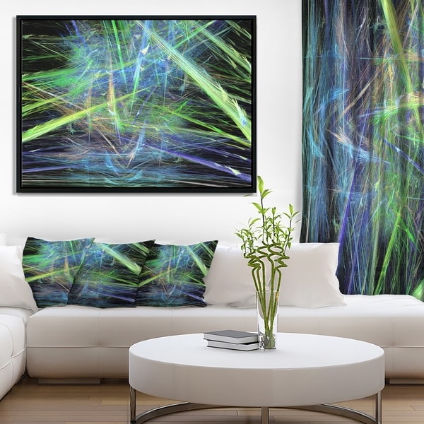 Designart 'Green Blue Magical Fractal Pattern' Abstract Framed Canvas Wall Art