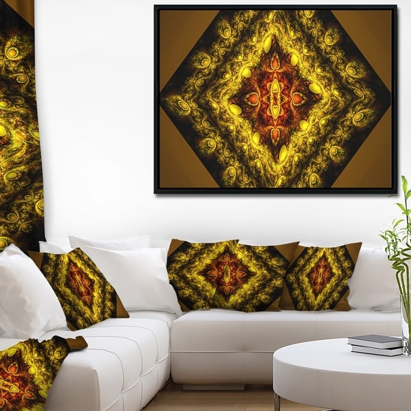 Designart 'Cabalistic Yellow Fractal Design' Abstract Wall Art Framed Canvas