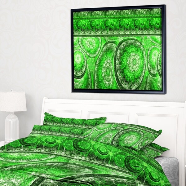 Designart 'Green Living Cells Fractal Design' Abstract Framed Canvas Art Print