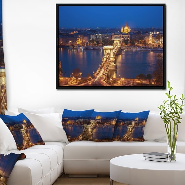 Designart 'Illuminated Cain Bridge Budapest' Cityscape Framed Canvas Art Print