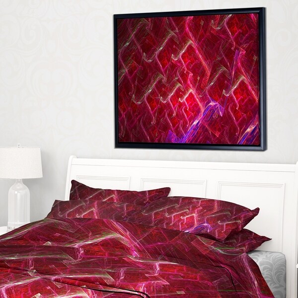 Designart 'Red Fractal Electric Lightning' Abstract Art on Framed Canvas