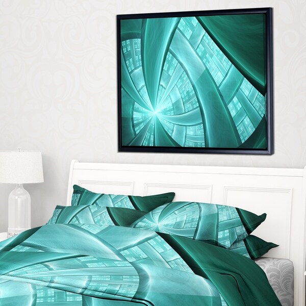 Designart 'Blue Fractal Stained Glass' Abstract Framed Canvas Art Print