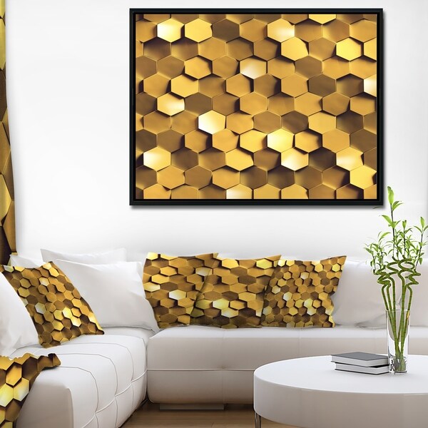 Designart 'Golden Honeycomb Wall Texture' Abstract Framed Canvas Art Print