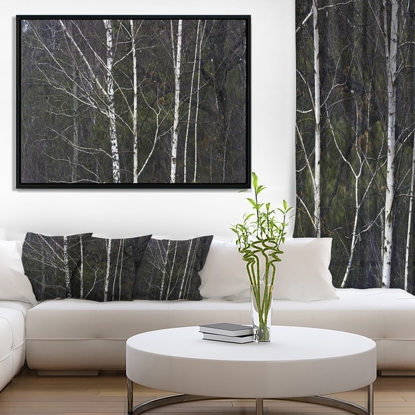Designart 'Black and White Birch Forest' Abstract Wall Art Framed Canvas