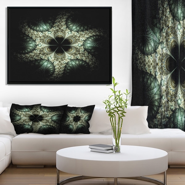Designart 'Yellow and Green Fractal Flower' Abstract Wall Art Framed Canvas