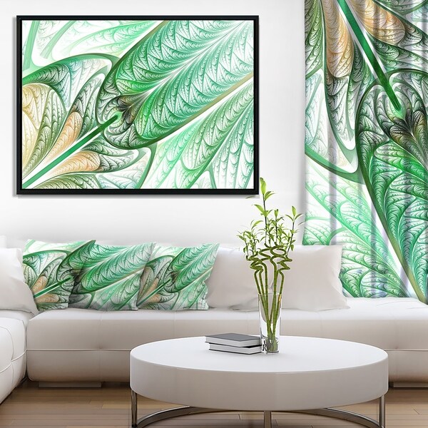 Shop Designart &#39;Green on White Fractal Stained Glass&#39; Abstract Wall Art Framed Canvas - On Sale ...