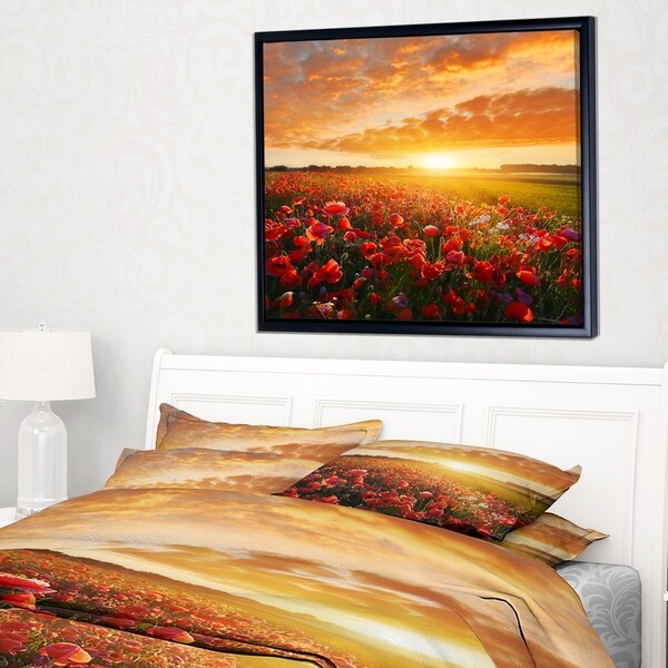 Designart 'Beautiful Poppy Field at Sunset' Abstract Wall Art Framed Canvas