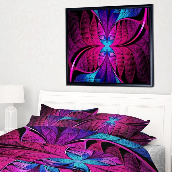 Designart 'Bright Pink Fractal Stained Glass' Abstract Framed Canvas Art Print