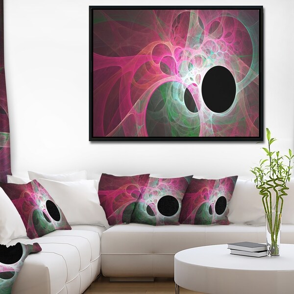 Designart 'Pink Fractal Angel Wings' Abstract Wall Art Framed Canvas