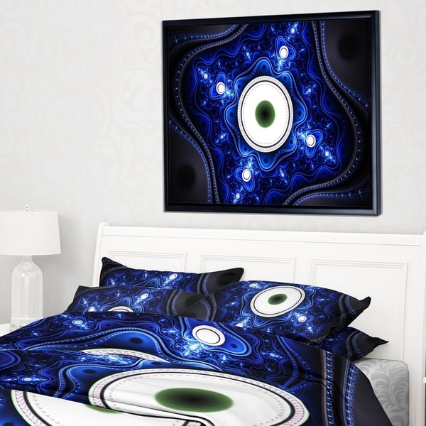 Designart 'Exotic Blue Pattern with Circles' Abstract Framed Canvas Art Print